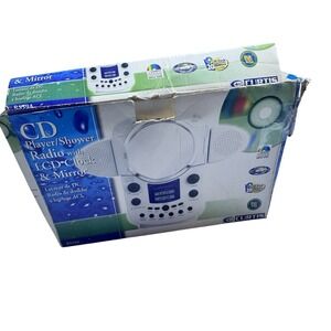 Curtis RS-59A Shower Radio CD Player LCD Clock‎ Mirror Water Resistant White
